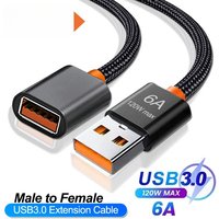 120W 6A Nylon Braided High Speed Transmission Cord, USB 3.0 Extension Cable, Male to Female Extension Wire for Computer Camera