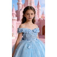 White Green Flower Girl Dress Applique Tulle Short Sleeve Pearl Princess Ball Gown for Wedding First Communion Birthday Party