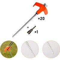 20-Piece Screw-In Hard Ground Rock Tent Pegs Stainless Steel Heavy Duty Awning Pegs with Black Case