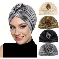 New Women's Luxury Diamond Turban Cap Muslim Indian Hat Bandana Elastic Beanies Chemo Cap African Hat Headwear Elegant Headband