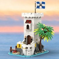 818 PCS Pirate Imperial Tower Fort Building Blocks Set Seaside Lighthouse Diorama Model Gift for Holiday Adults Home Decoration