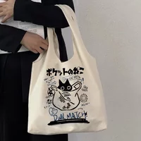 Japanese Anime Style Cat Shopping Bag Graphic Tote Harajuku Shopper Bag Women Canvas Shoulder Bag Eco Large-capacity