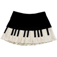 Casual Black White Splicing Piano Skirt Preppy Style Slim Keyboard Pleated Skirt Korean Style JK Dress Short Skirt Girls Lady