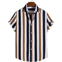 Men's Hawaiian Shirt Summer Stripe Printed Short Sleeved Shirts Lapel Button Large Men Street Clothing Fashion Casual Social Top