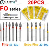 Fraise diamantée dentaire de type FO, fraises à grande vitesse FG, outils de polissage pour laboratoire dentaire, poignée à friction, extrémité ogivale, extra-fine, 20 pièces.