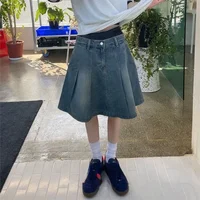 Jupe en jean taille haute pour femme, streetwear, ligne A, mode décontractée, mini jupes coréennes Y2K, 2024