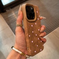 A Pink Small Heart-Shaped Faux Leather Phone Case, Suitable for Apple iPhone 16 15 14 13 12 11 Plus Pro Max Series, as a Holiday Gift, Birthday Present, for Girlfriend, Boyfriend, Couple, Friend, or