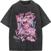 Japanese Anime Nana Osaki Print Vintage Washed Tshirt Harajuku Streetwear Graphic T-Shirt Summer Cotton Oversized T shirt