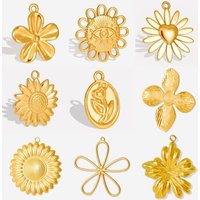 10pcs/lot Stainless Steel Real Gold Plated Daisy Flower Sunflower Pendants Charms Necklace Accessories DIY for Jewelry Marking