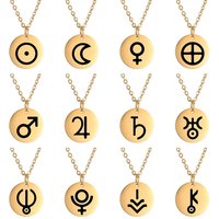 Dawapara Planet Symbol Amulet Small Charm Necklace Jupiter Saturn Pluto Neptune Planetary Alchemical Symbols Stainless Steel