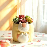 Sleepy Chubby Cat Resin Succulent Planter Cute Animal Flower Pot for Small Plants Home Balcony Windowsill Desktop Decor