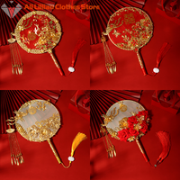 Bride Hand Held Fan Decoration Wedding Bridal Group Fan Handmade Chinese Vintage Flower Fan Photography Ornaments