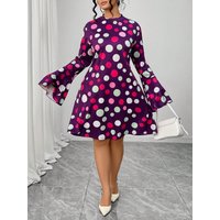 Plus Size Women's Fashionable Casual Round Neck Polka Dot A-line Dress