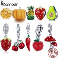 Bamoer 925 Sterling Silver Little Peppers Pendant Red Charm Plant Fruit Bead Original Cute for Women Party Gift Fine Jewelry DIY