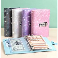 A6 Laser Coded lock PU Clip-on Notebook Leather Loose Leaf Notebook Cover Notebooks Journal Kawaii Stationery