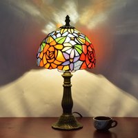 Lampa stołowa w stylu europejskim, witrażowa lampka do czytania, mała lampka dekoracyjna do pokoju, do salonu, na szafkę nocną, do sypialni, biura.