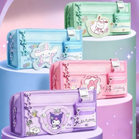 Large Capacity Cute Canvas Pencil Case Cartoon Stationery Bag for Elementary School Students Girls