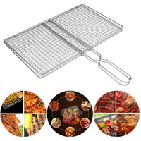 Barbecue Grilling Basket Grill BBQ Net Steak Meat Fish Net Vegetable Silver Iron Mesh Clamp Barbecue Grilling Basket Grill