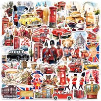 50-Pack Watercolor London Scene Stickers Students Guitar Notebook Luggage DIY Waterproof Decals
