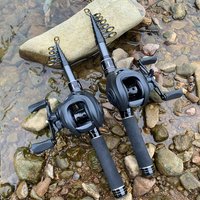 Mini Shrink 31cm Portable Fishing Rod Kit 1.5-2.1M Telescopic Carbon Trave Pole High Speed 7.2:1 Baitcasting Reel Carp Fishing