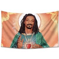 VIKAMA Religious Style Rap Tapestry Snoop Dogg Saint Halo Cloud Orange Background Print Wall Hanging for Living Room Decor
