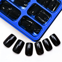 120pcs Glossy Black Press On Nails Punk Gothic Style Short Square Acrylic Fake Nails Summer False Nails Salon Home DIY Manicure*