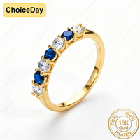 18K Gold Plated Luxury Blue and White Round Zirconia Ring for Women, Fashionable Wedding Party Gift Jewelry