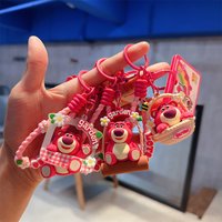 Disney Toy Story Strawberry Bear Plush Car Keychain—Cute Gift for Girls keyring Small Ornament Decorative Accessory