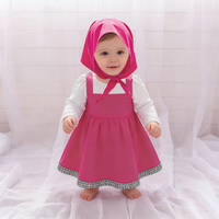 Toddler Cartoon Halloween Masha Cosplay Costume Outfit for Girls Pink Dresses Tshirt Head Scarf Cosplay Cartoon Skirt Set ASQ03