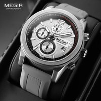 MEGIR montre de Sport grise hommes mode militaire analogique chronographe montre-bracelet à Quartz avec Date automatique aiguilles lumineuses bracelet en Silicone