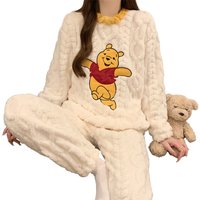 Winter Warm Pooh Bear Pajamas Set New Cute Cartoon Disney Bear Sleepwear Women Girls Autumn Casual Home Nightgown Wear