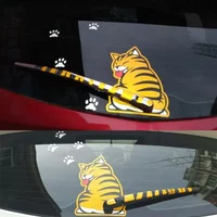 Funny Cat Car Stickers Moving Tail Rear Windshield Cartoon Reflective Decal Auto Wiper Sticker Decal 24cm*26cm