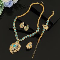 JRH Zircon Jewelry Set for Women Gold Plated Copper Bracelet Ring Necklace Earrings Dubai UAE Party Accessories
