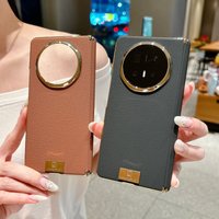 For Honor Magic V6 Phone Case Hinge PC Shell Plated Frame Shockproof Vegan Leather Protective Back Cover