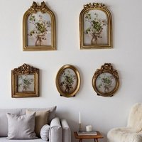 Creative Vintage Gold Resin Picture Frame Display Holder For Desk Wall Decoration Oval Photo Frame Small Retro Hanging Frame
