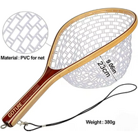 Wooden Fly Fishing Net, Trout Landing Net, Soft Rubber Fly Fishing Landing Net for Trout Bass Catch and Release