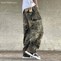 Street Retro Loose Straight Camo Cargo Pants ForMen HiphopStreetwear Heavy Washed Handmade Patch DistressedTrendy Military Pants