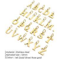 26 Letter Alphabet Initial 10mm Charm Pendant Jewelry Gold Stainless Steel Simple PVD Plated DIY Necklace Bracelet Jewelry