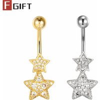 Zircon Star Belly Rings Dangled 14G G23 Titanium Curved Barbell Navel Piercing Jewelry Gold Silver Color Body Jewelry ombligo