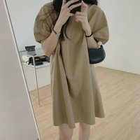Chic Hong Kong Style Doll Dress Women's Korean Version Summer New Arrival A-Line Dress round Neck Short Sleeve Casual Dress