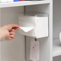 Plastic Wall Mounted Tissue Box Self-adhesive Punch Free Paper Towel Holder Upside Down Space-saving Napkin Container Bathroom