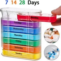 Layered Portable Medicine Box with 28 Compartments for 7 Days, Regular Reminders, and A Storage Box for Elderly Travel Pills