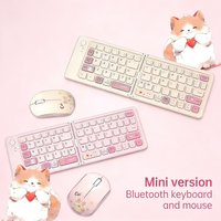 Cute Cat Wireless Bluetooth Foldable Keyboard Mouse Set Mini Lightweight Silent Click Long Battery Life For PC Laptop Girls Gift