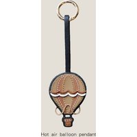 Handmade hot air balloon Bag Charm, Genuine Goat Leather Keychain, Wax Thread Saddle Stitch, Original Design Bag Pendant