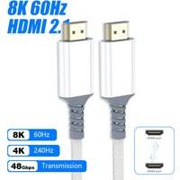 8K HDMI 2.1 Cable 48Gbps High Speed 8K@60hz 4K@240hz Braided HDMI Cord 3D eARC HDCP 2.2&2.3 For Roku TV/PS5 Projector Monitor