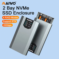 MAIWO 2 Bay 20Gbps NVMe SSD Case SSD Enclosure M.2 to USB3.2 Gen2 Adapter for M.2 NVME PCIE Support 4 RAID Modes Aluminum Shell
