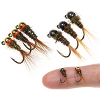 5pcs/6pcs #16 Tungsten Bead Head Jig Nymph Fly Barbed Jig Hook Fast Sinking Euro Wet Nymph Trout Perch Fishing Lures Baits