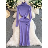Elegant High Neck Long Sleeve Knitted Wrap Dress Women's Autumn Winter Slimming Slim Fit High Waist A-Line Skirt Dress