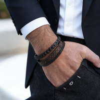 Fashion Grade A Leather Men Bracelet Magnetic Clasp 2 Colors Handmade Weaven Chain Wrap Wrist Jewelry Riding Sport Boys Braslet