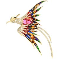 Wuli&baby Crystal Phoenix Bird Brooches For Women Men 5-color Enamel Flying Beauty Bird Party Office Brooch Pin Gifts